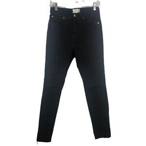We The Free Stella Raw Hem Skinny Jeans Ripped Knee Button Fly Black 27